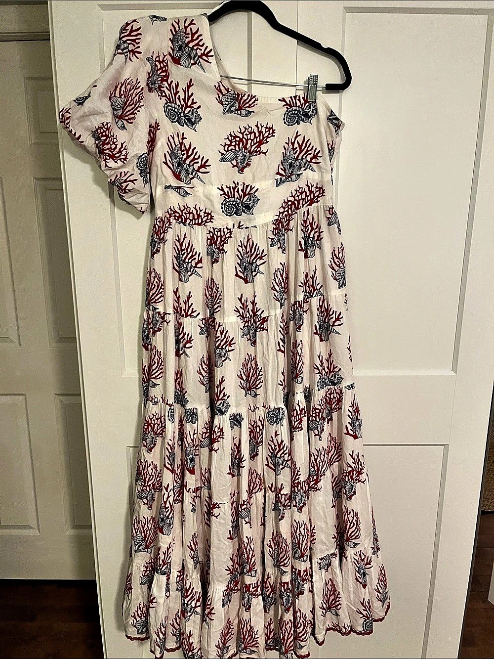 Priya Israni Cotton Floral Maxi Dress in White & Red Size Large NWT